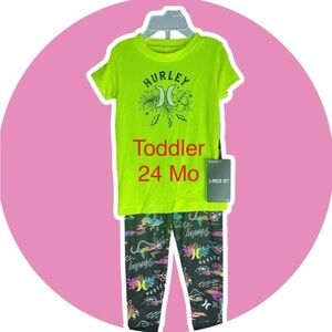 HURLEY 2-Pc Toddler Set 24-Mo Leggings Top Island Scene Palm Trees Waves NEW NWT